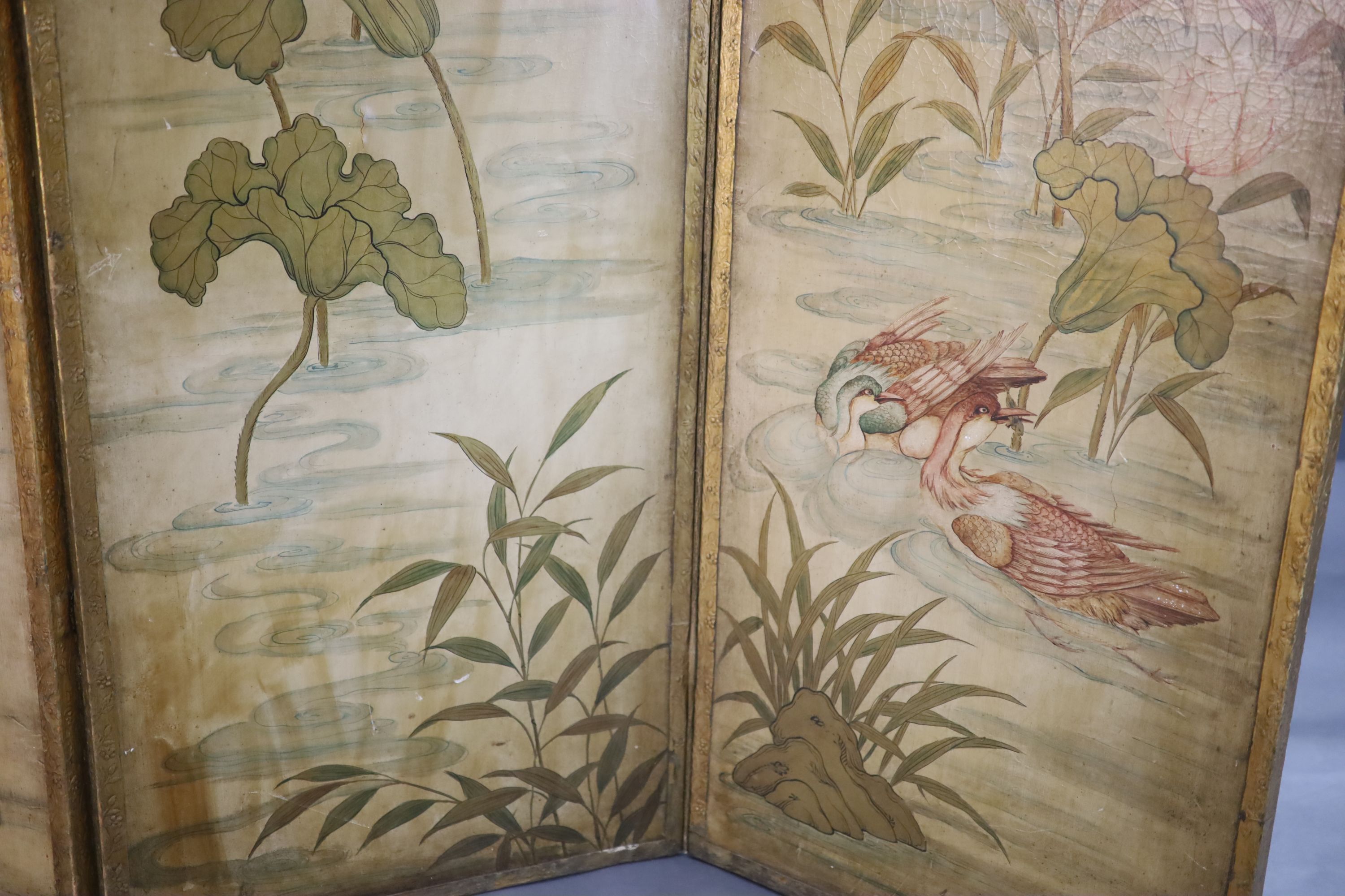 A late 19th century four leaf draught screen, each panel W.2ft H.6ft 8in.